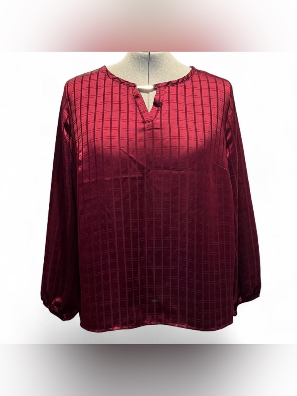 Liz Claiborne Burgundy Windowpane Satin Blouse